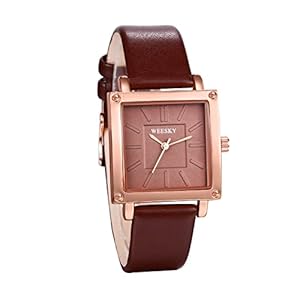 JewelryWe Polshorloge dames elegant rechthoekig lederen armband analoog kwarts horloge #51435