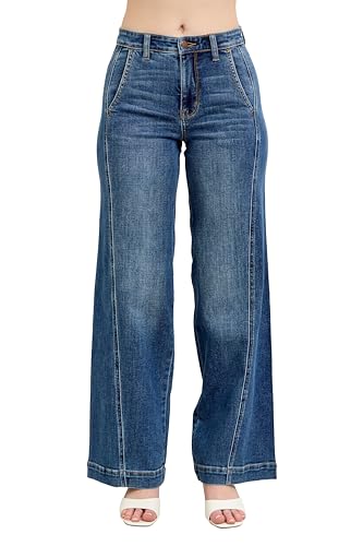 Judy Blue Womens Jeans - High Waisted Trouser Wide Leg (7/28, Medium Blue)