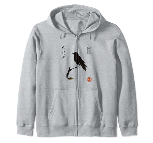 Crow Ethereal en el estilo tradicional japonés de pincel Sudadera con Capucha