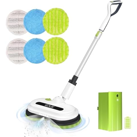 EOUS Cordless Electric Mop, Electric Mops for Floor Cleaning, Powerful Spin Mop with LED Headlight, Water Spray, Up to 60 mins Floor Scrubber with 300ml Water Tank, Detachable Battery, Multi-Surface Cover