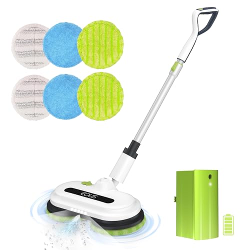 EOUS Trapeador eléctrico inalámbrico, mopas eléctricas para limpieza de suelos, potente mopa giratoria con faro LED, spray de agua, hasta 60 minutos de depurador de suelo con tanque de agua de 300 ml,
