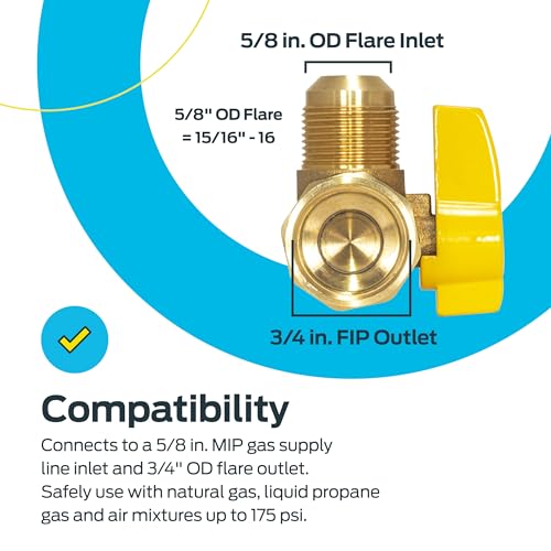Image of 3 /4 Inch FIP x 5 /8 Inch OD Angle Gas Ball Valve with 1 /4-Turn Handle, Brass Plumbing Fitting, 60029
