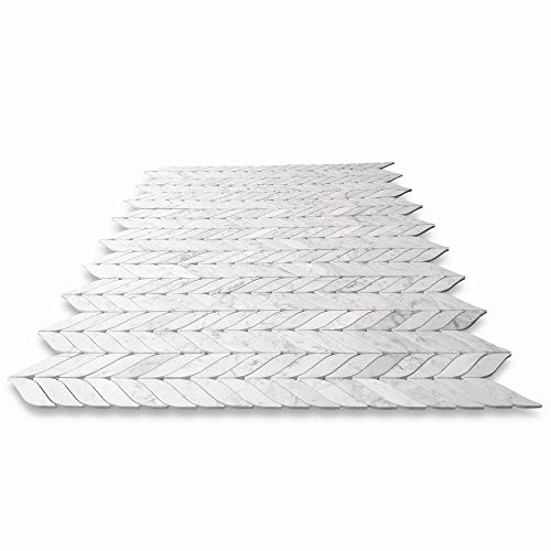 Stone Center Online Carrara White Marble Feather Leaf Grand Mosaic Tile Honed Kitchen Bath Wall Floor Backsplash Shower (1 Sheet) - Thumbnail 3