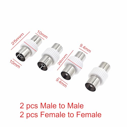 JZK 4x Male and female TV aerial connectors converters, female to female coaxial cable adapter, male to male RF coax PAL coupler plug - Image 3