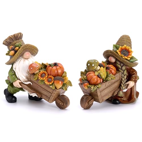 Valery Madelyn 2er Herbstdeko Figuren,10cm Kunstharz Zwerge Künstlich Kürbis für Herbst Dekoration Innen Tisch,Gartenfiguren für Herbstdeko Draußen,Geschenk Erntedank Thanksgiving(M)