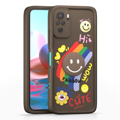 Image of Pikkme Back Cover for Redmi Note 10 / Note 10s / Note 11 SE | Soft Silicone| Cute Rainbow Smile & 3D Cartoon Flower Design | Shockproof Raised Camera Protection Bumper Case (Brown)