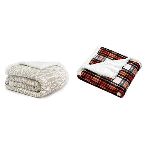 Eddie Bauer Ultra-Plush Collection Throw Blanket-Reversible Sherpa Fleece Cover, San Juan Oyster & Flannel Collection | Throw Blanket-Reversible Sherpa Fleece Cover,Edgewood Red
