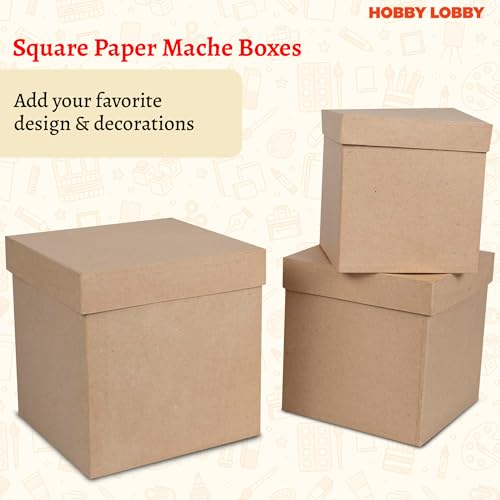 Square Paper Mache Boxes With Lids (Set Of 3) - Brown Kraft Paper Nesting Gift Boxes - Stackable Paper Mache Box for Custom Decoration - Square Gift Boxes With Lids for Toys, Shoes & Tools Storage