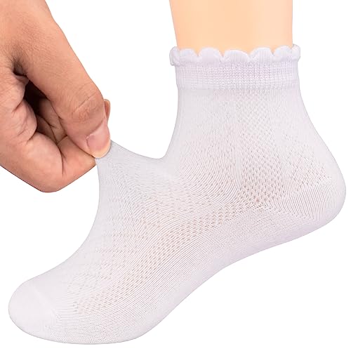 5 Pack Baby Girls Boys No Show Socks Thin Mesh Ruffle Cotton Frilly White Solid Low Cut Kids Toddler Ankle Socks2