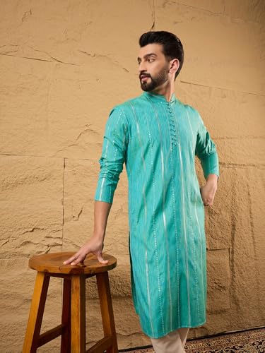 Image of Men's Embroidered Solid Calf Length Kurtas | Men | Kurtas for Mens | Straight Fit Kurta for Men's