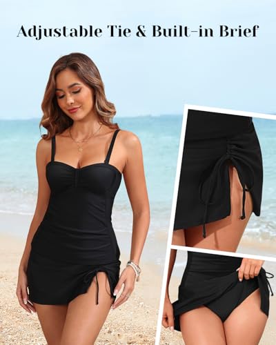 Image of Yonique Womens Underwire Tankini Swimsuits with Skirt Two Piece Bathing Suits Tummy Control Swimwear