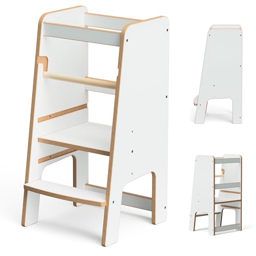 Tour de aprendizaje | Tour de observación para niños a partir de 1 año | Kitchen Helper | Altura ajustable para niños | Capacidad de carga 50 kg | Caminante | Montessori (Blanco 1)