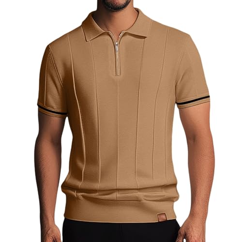 Polo manches longues homme coupe droite ajustée anti-froissement col zippé
