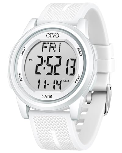 CIVO Digital Watches for Women Men: Waterproof White Sports Watch
