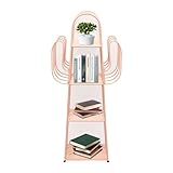 Bitodd Metal Openwork Cactus Ladder Bookcase, 4 Tier Floor Standing Bookshelf, Bilateral Lug Structure Book Shelf with 6 Open Storage Compartments for Study Office Kitchen Bedroom (Pink)
