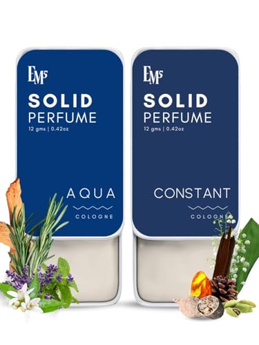 Image of EM5 Solid Perfume for Men Aqua and Constant | Fresh Aquatic & Warm Woody Musky Fragrance | 100% Alcohol Free Pocket Cologne | Long Lasting Solid Perfume | Travel Friendly & Spill Proof | Luxury Gift for Him | 12g x 2