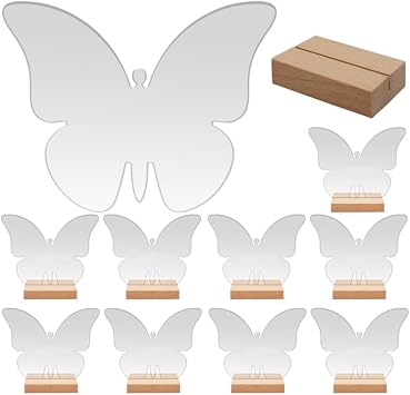 Gadpiparty 10 Sets Butterfly Shaped Clear Acrylic Place Cards Blank Wedding Signs Seating Cards with Holder Sublimation DIY Butterfly Table Number Decor Party Supplies