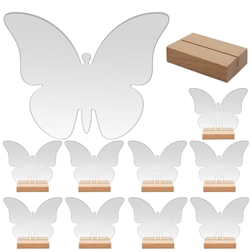 Gadpiparty 10 Sets Butterfly Shaped Clear Acrylic Place Cards Blank Wedding Signs Seating Cards with Holder Sublimation DIY Butterfly Table Number Decor Party Supplies
