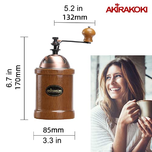 Akirakoki Manual Coffee Grinder Wooden Coffee Bean Mill With Cast Iron Burr, Large Capacity Hand Crank, Portable Adjustable #TOP6