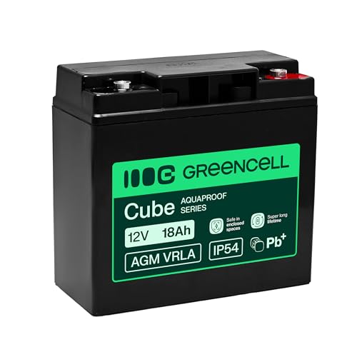 Greencell AGM VRLA 12 V 18 Ah Batterie Gel sans Entretien pour UPS, campeurs, systèmes d'alarme, Alimentation de Secours et Applications industrielles, Durable, Protection IP54, Haute Performance