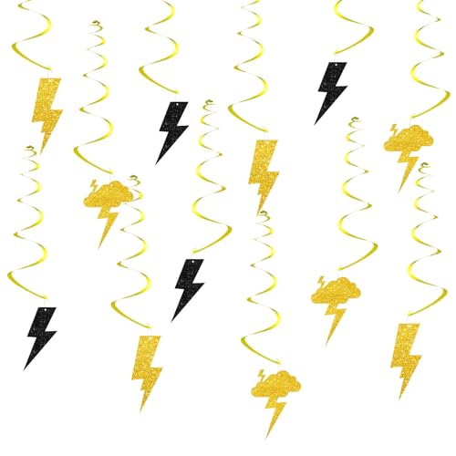 24pcs Lightning Hanging Swirl Decorations, Weather Ceiling Whirl Streamer Hanging Banner, Lightning Bolt Hanging Swirls for Weather Party Decoration