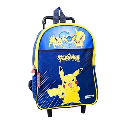 mybagstory Trolley - Pokémon - Azul - Niño - Escuela - Guardería - Primaria - Mochila infantil - Talla 32 cm - Correas ajustables - Ruedas - Idea de regalo, Azul - Pokémon - Bolsa con ruedas (32 cm),