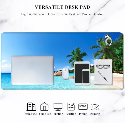 Image of Auhoahsil Large Gaming Mouse Pad, Beach Theme XXL 35.4 x 15.7 in Desk Pad Stitched Non-Slip Rubber Long Computer Mousepad Thin Extended Full Size Desk Mat for Desktop, Laptop, Wireless Mice, Blue