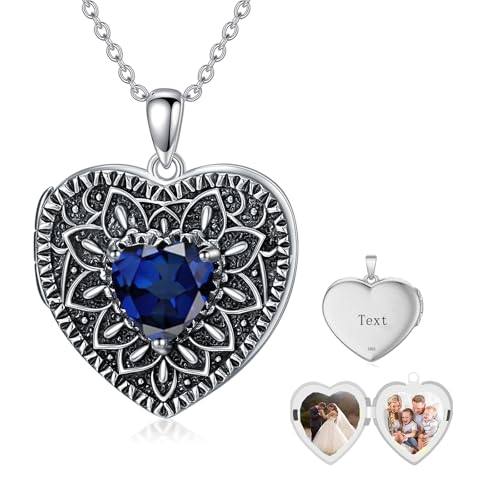 Heart Photo Locket Necklace 925 Sterling Silver Birthstone Gemstone That Holds 2 Pictures Locket Necklace Jewelry Gifts for Mother Women Mom Mother's Day Christmas Birthday
