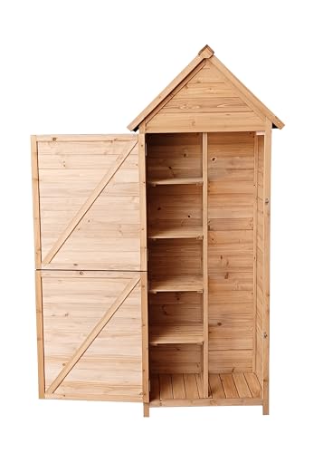 The Homeweeks Cobertizo Armario Caseta | Luka | Madera Tratada Maciza 70 * 35 * 177cm | Armario Multiusos | Impermeable | para Almacenamiento y Protección de Herramientas y Accesorios de Jardín