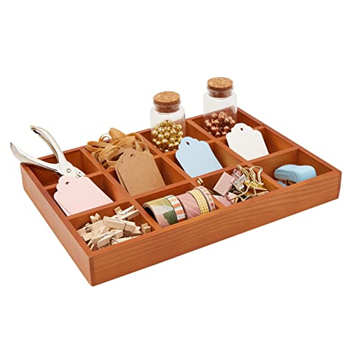 Image of Juvale Wooden Drawer Organizer - 13.2 x 9.2 x 1.5 in, Cedar Finish, 12 Compartments Sorting Tray - Wooden Tray with Compartments for Crafts & Stationery