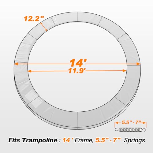 Exacme Trampoline Pad Replacement 14 Foot, Round Safety Frame Pad Spring Cover, Grey, CP14GY