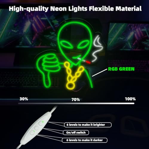 Image of Retro Alien Neon Sign for Wall - Dimmable RGB LED Art with USB Power, 12.7x13 Inch Man Cave Lighting, Gaming Room Decor, Alien Themed Party & Gifts for Men