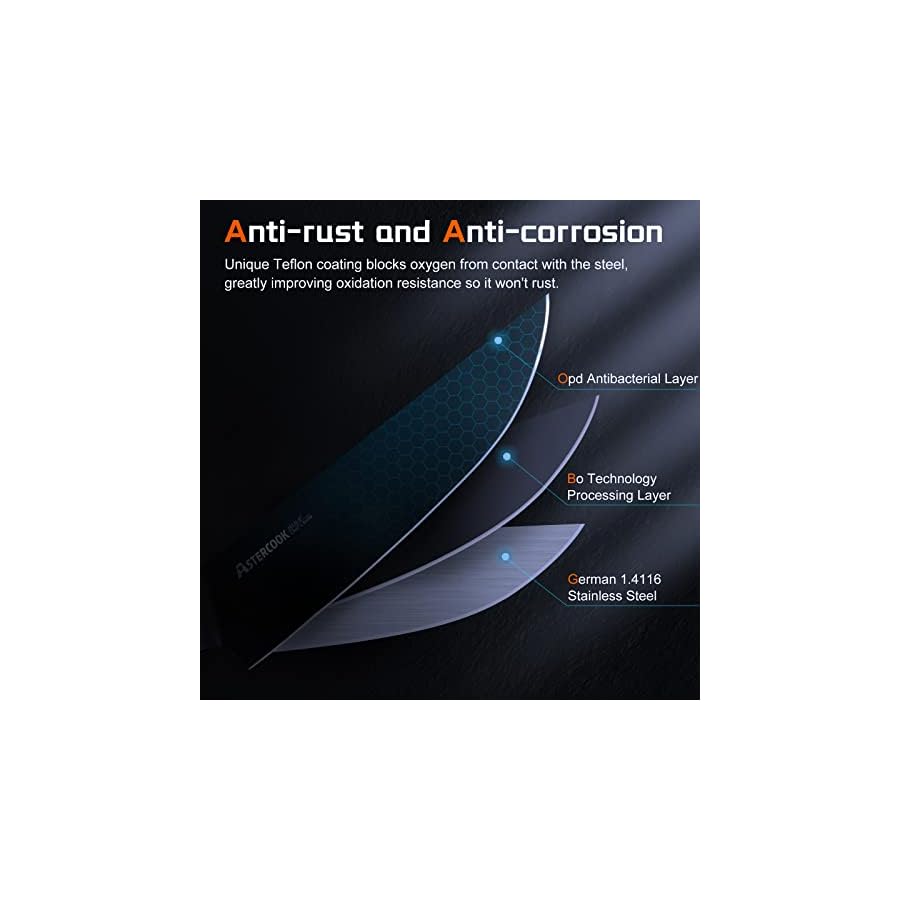 Astercook Knife Set, 21 Pieces Chef Knives Set with Block for Kitchen, German Stainless Steel Handle One-Piece Design Knife Block Sets, Dishwasher Safe, Black