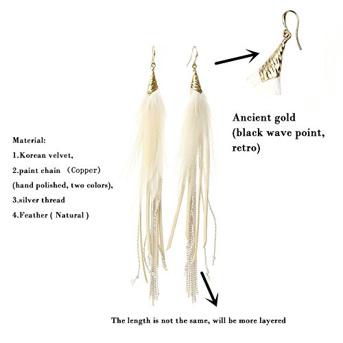 Fashion White Faux Leather Real Feather Earrings Dangle Drop Long Tassel Handmade For Women Girls (White) #TOP3