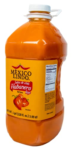 Image of Mexico Lindo Red Habanero Hot Sauce | Real Red Habanero Chili Pepper | 78,200 Scoville Level | Enjoy with Mexican Food, Seafood & Pasta | 1 Gallon (Pack of 1)