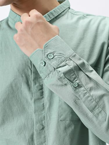 Image of Urbano Fashion Men's Cotton Full Sleeve Regular Fit Casual Solid Shirt with Band Collar