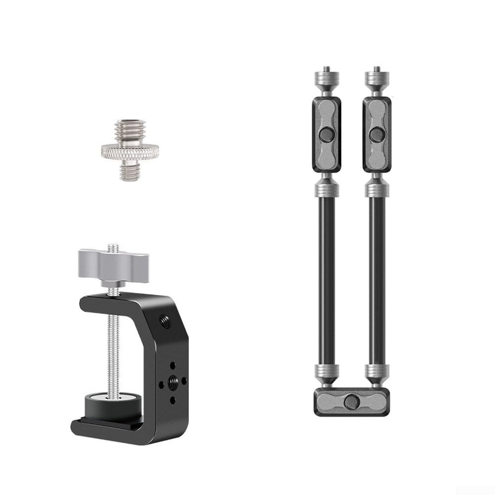 Supporto per telefono a collo di cigno: supporto flessibile lungo con morsetto per iPhone per Samsung - Supporto da tavolo regolabile girevole a 360 gradi nero (braccio a due sezioni)