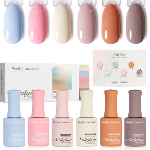 Image of Beetles Gel Polish x PANTONE Nailglow Color Gel Set, HEMA TPO & TMPTA Free | 6 Colors 15ml Soak Off Led UV Gel DIY Manicure Home Salon Gifts for Women