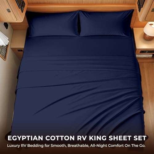 Image of SGI bedding 100% Egyptian Cotton Sheets RV King Size - 600 Thread Count Sheets Set, Soft, Cooling, 15 inch Deep Pocket, Luxury Hotel Bedding, Breathable, Durable - Navy Blue