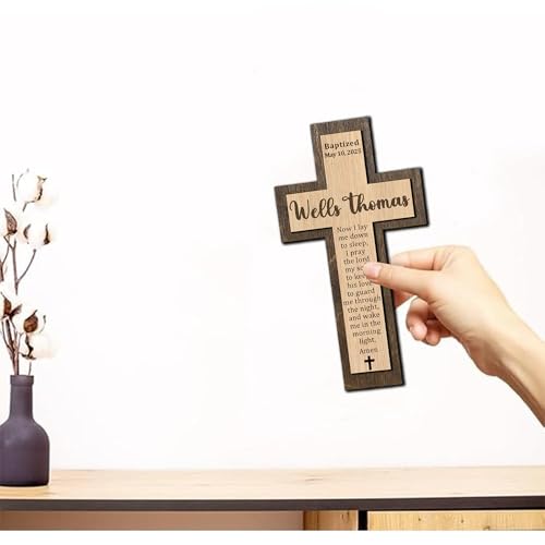 Image of Godashop Personalized Baptism Cross Wood Sign, Wooden Sign Baptism Gifts For Baby, Christening Gifts Crosses for children, Baptized Cross Sign, Dedication Gift - A8