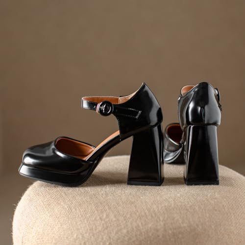 Chunky High Heels Closed Round Toe Ankle Strap D'Orsay Pumps2