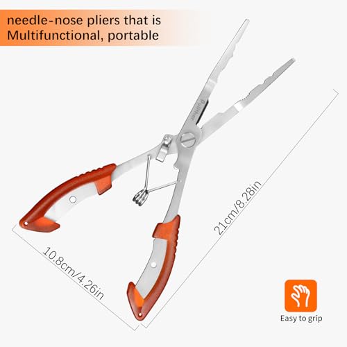 Pullther Fishing Needle Nose Pliers Fishing,Fishing Pliers Hook Remover,Fishing Pliers Stainless Steel,Fishing Pliers Kit With Lanyard,Braid Cutter Rustproof Fishing Multitool For Saltwater Freshwater thumb #1