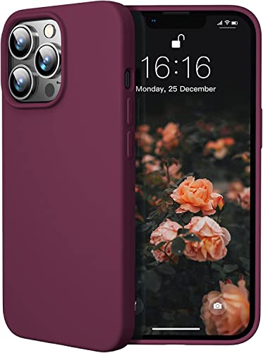 Image of DIZORO Microfiber Candy Liquid Silicone Gel Rubber Non-Slip Full Body Protective Shockproof Back Cover Compatible for iPhone 13 Pro Max Case (6.7 Inch, 2021) - Wine Red