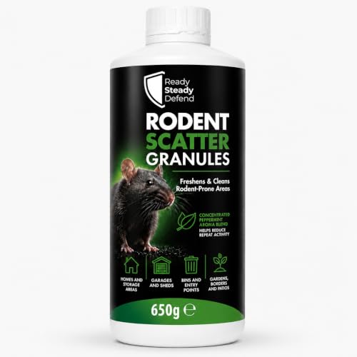 READY STEADY DEFEND Rat Scatter Granules 650g Peppermint Oil Rodent & Mouse Repellent Rat Deterrent Outdoor/Indoor Odour-Masking Granules for Garden Garage Shed Bins Entry Points & Patio
