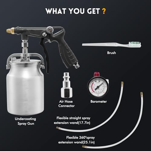 Image of Undercoating Spray Gun with 33.82oz Suction Feed Cup, 360 & Straight Spray Hoses and Air Rust Connector, for Truck Bed Liner Coating, Rubberized Undercoat, Rust Proofing