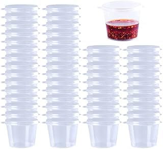 50 Pack Plastic Containers with Lids, 4oz Round Plastic Food Containers Lids, Sauce Pots, Small Plastic Pots for Takeaway Food, Dessert Cups, Sauce, Chutney, Ketchup