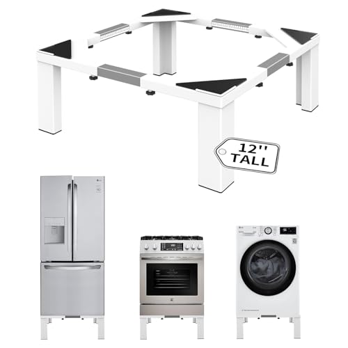 ANBase 12" Height Heavy-Duty All Steel Washing Machine Stand Universal Washer and Dryer Pedestal, Adjustable19-29" Width/Length Laundry Pedestals for Washer and Dryer Stand（White）