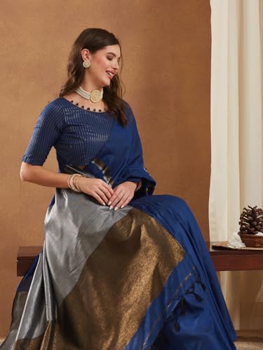 Image of Women's Banarasi Silk With Jacquard Print Saree With Blouse