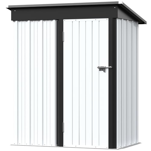 Image of Greesum Outdoor Storage Shed 5 x 3 ft. Utility Tool Shed Metal Storage Garden Shed with Door & Lock for Patio Storage, White