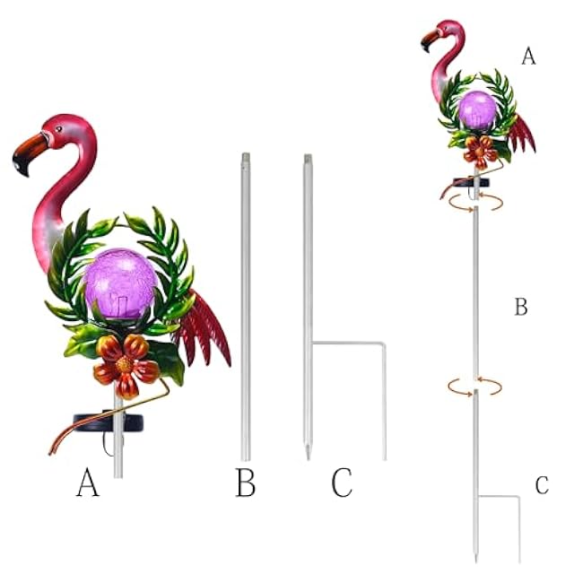 Solar Garden Light for Garden Decoration, 40.9 Inch Flamingo Solar Stake with Cracked Glass Puck Light for Outside Patio Pathway Yard Decoration(Flamingo)